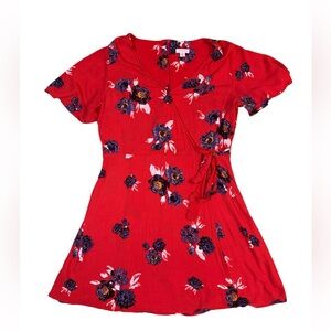Red Floral Xhilaration Mini Faux Wrap Dress Size Medium